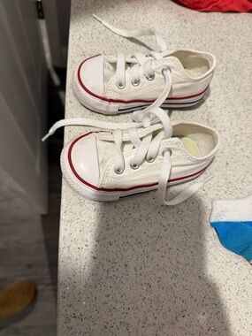 Converse Kids White Canvas Sneakers with Red Trim